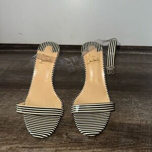 Christian Louboutin Jonatina Striped Sanadal, 100mm, Size 38